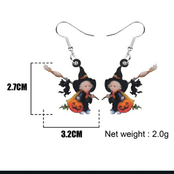 Earrings Witch and  Black Cat Trick or Treat - Picture 2 of 4